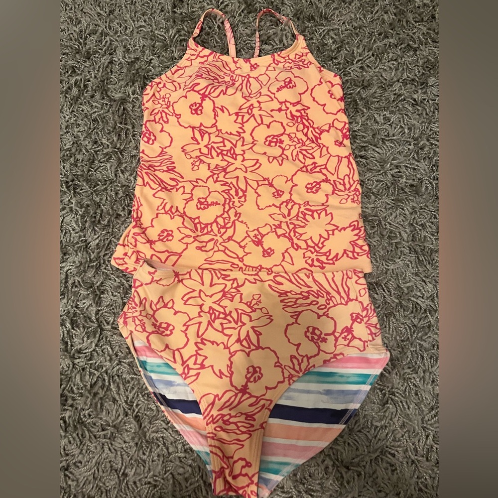 Athleta Girl Tankini set with reversible bottoms